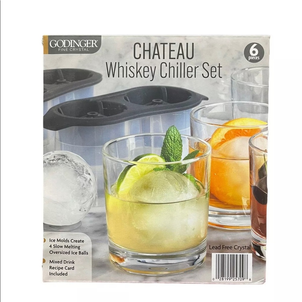 Godinger,  (Set of 4) 10 oz Crystal Whiskey Chiller Glass w 2 Large Ice Molds